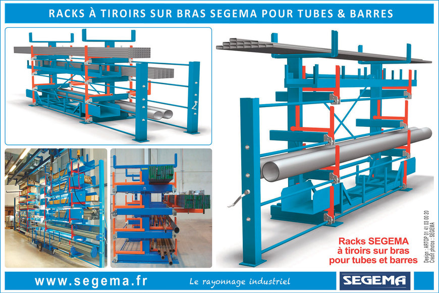 Racks à tiroirs sur bras SEGEMA pour tubes & barres